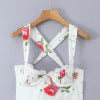 Fashionable rose print lace patchwork neck top for women